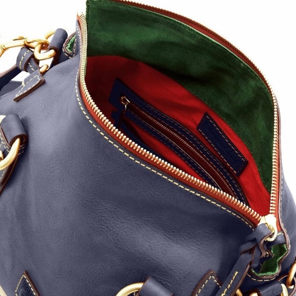 Dooney & Bourke NAVY Florentine Tasseled Pebbled Leather Satchel EUC - Picture 4 of 12